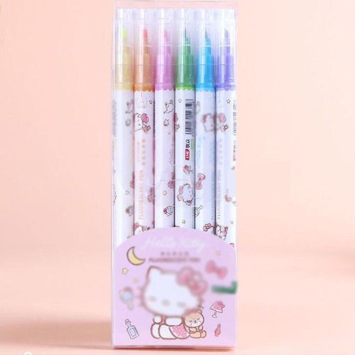 Surligneur De Chat Mignon 6 Couleurs, Stylos De Dessin À Double Tête, Marqueurs Fins Fluorescents, Fournitures Scolaires Et De Bureau 36 Pièces/Lot