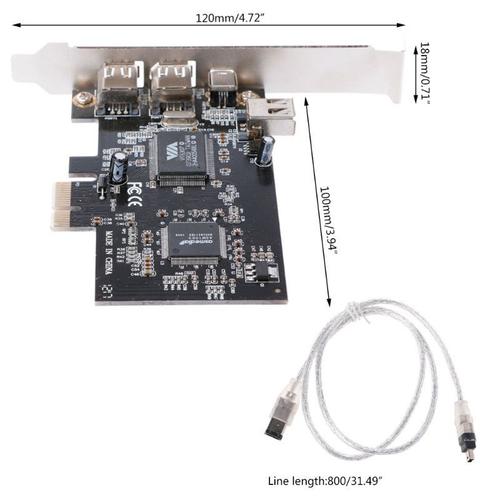 Adaptateur de carte Firewire PCI-e 1X IEEE 1394A 4 ports (3 + 1) avec câble IEEE 1394 6 broches à 4 broches pour ordinateur de bureau, haute qualité