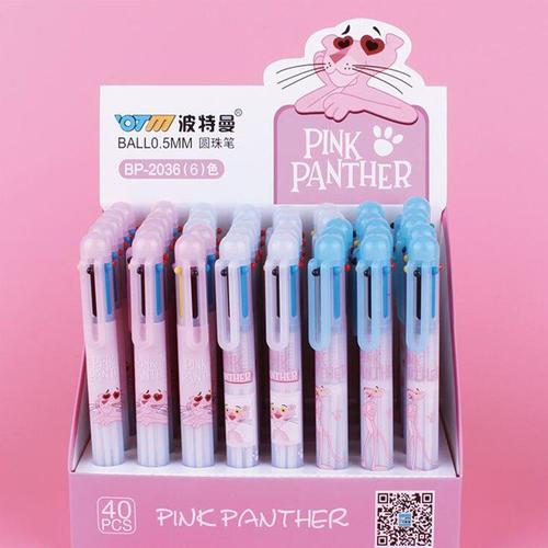 Stylos À Bille De Dessin Animé Panthère Rose 6 Couleurs, 40 Pièces/Lot, Mignon, Fournitures D'écriture Scolaires Et De Bureau, Papeterie Cadeau