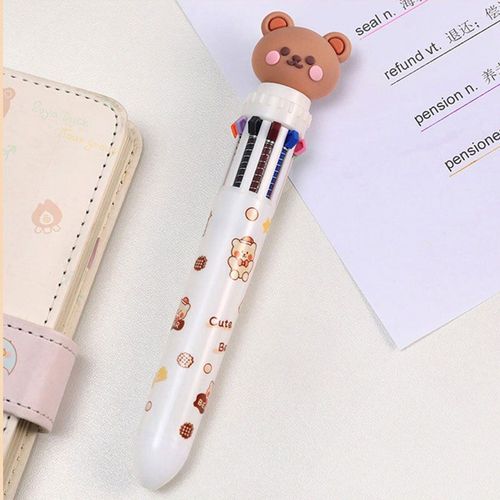 Stylos À Bille 10 En 1, 12 Pièces, 10 Couleurs, Ours, Dessin Animé, Étudiants, Stylos D'écriture Multicolores, 0.5mm