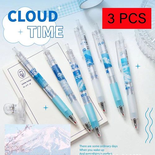 Stylo À Bille 3/6 Bleu Ciel Et Nuages Blancs, Stylo À Gel, Encre Noire, Fournitures Scolaires Et De Bureau, 0.5