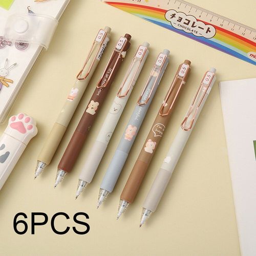 Lot De 6 Stylos À Eau À Pression En Forme D'ours, Stylo À Bille À Bille, 0.5, Noir, Fournitures De Papeterie Scolaire Et De Bureau, Kawaii
