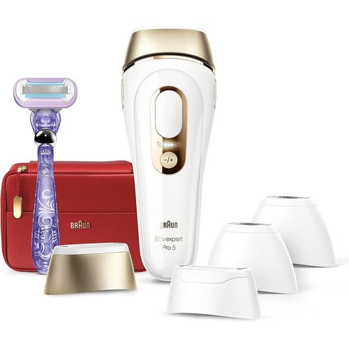 Épilateur À Lumière Pulsée Braun Silk·Expert Pro 5 Pl5387 Avec 5 Accessoires : Tête Large, 2 Têtes De Précision, Rasoir Venus, Pochette Souple