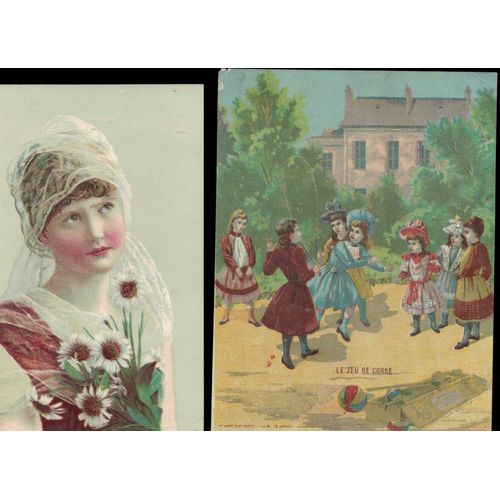 Chromos Enfant Jouant Et Jeune Fille - Lot De 2 - Dim Env 10 X 14 Cm