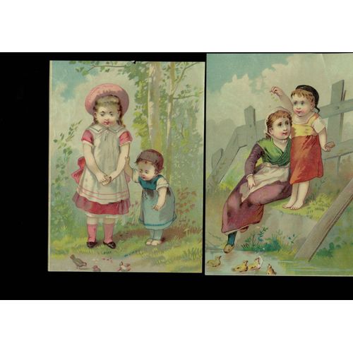 Chromos Enfants Nourrissant Des Animaux - Lot De 2 - Dim Env 12 X 18 Cm