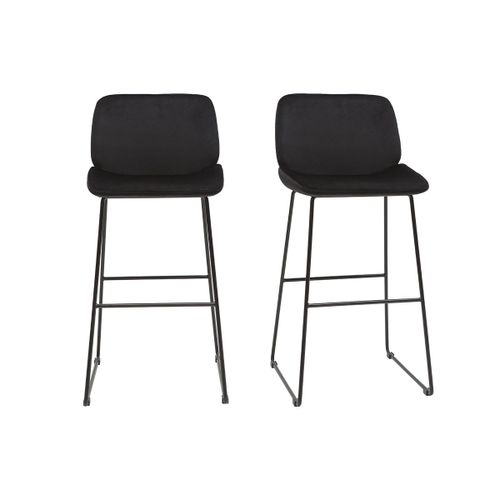 Tabourets De Bar Fixes En Tissu Velours Noir Pieds Métal Noir H65 (Lot De 2) Kaoly