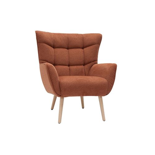 Fauteuil Scandinave Tissu Effet Velours Texturé Terre Brûlée Et Hévéa Massif Avery