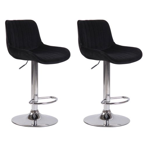 Lot De 2 Tabourets De Bar Moderne Confortable Réglable En Velours Noir Pied Trompette Métal Tdb10396