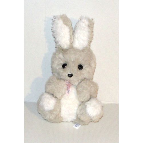 Peluche Lapin Gris Blanc Assis Vintage Gipsy