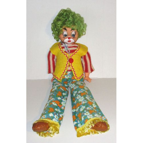 Grand Clown Ari Cheveux Vert Ancien Peluche Doudou Poupée De Chiffon Clown 72 Cm Vintage