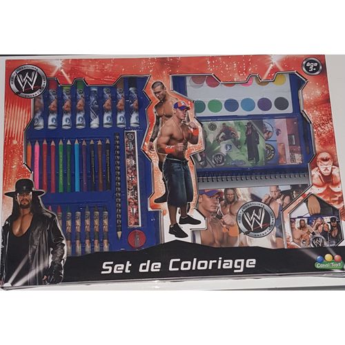 Papeterie / Set De Coloriage Geant / Feutres Peinture Crayons Regle Autocollants Bloc Ecriture / 51x36cm / Wwe Catch / Des 3 Ans