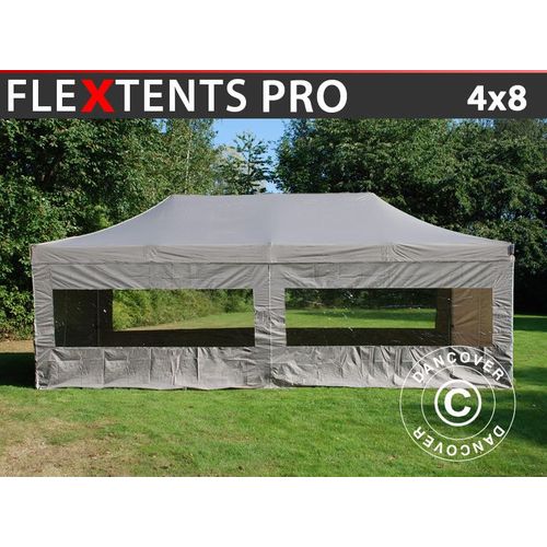 Tente Pliante Chapiteau Pliable Tonnelle Pliante Barnum Pliant Flextents Pro 4x8m Latte, Avec 6 Cotés
