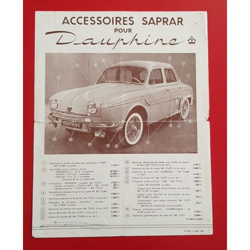 Publicité Accessoires Saprar Pour Renault Dauphine, Feuillet Du 15 Mai 1956
