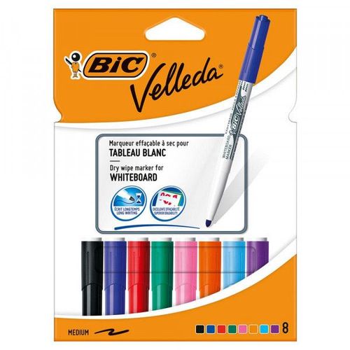 8 Marqueurs Effaçables - Velleda - Bic - Tableau Blanc - Assortiment - Pointe Moyenne