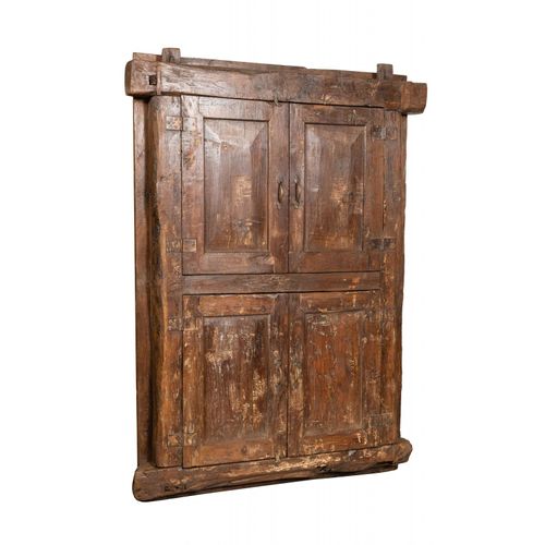 Porte Grille De Fenêtre En Bois Massif Et Fer Ancien Avec Cadre Intérieur Ou Extérieur