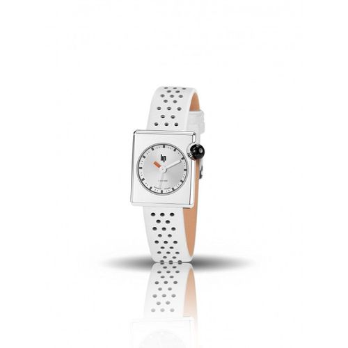 Lip Mach 2000 Mini Square Montre Femme Acier Cuir Blanc 671193