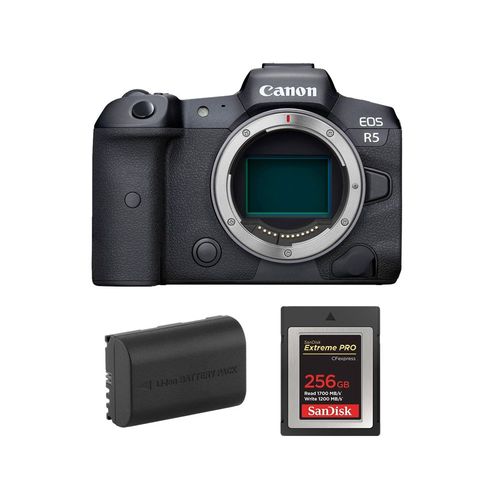 Boîtier Canon EOS R5+ Carte SanDisk 256 Go Extreme Pro CF CFexpress Type B + Batterie Canon LP-E6NH