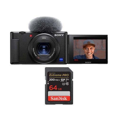 Sony ZV-1 Caméra Noir+SanDisk 64 Go Extreme Pro SDXC UHS-I U3 V30 4K 200 Mo/s
