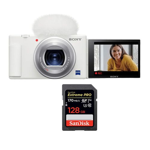 Sony ZV-1 Caméra Blanc+SanDisk 128 Go Extreme Pro SDXC UHS-I U3 V30 170 Mo
