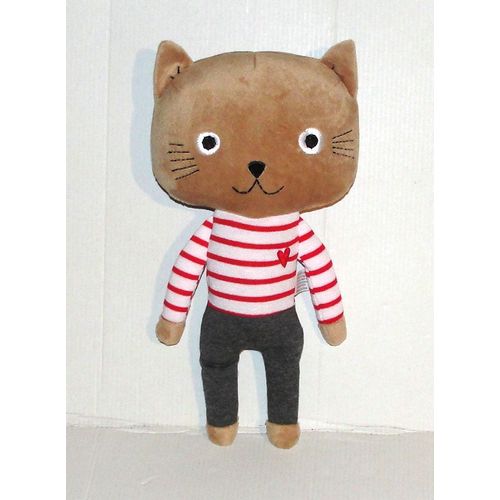 Chat Pull Marin Rouge Brodé D'un Coeur Doudou Peluche Monoprix 26cm