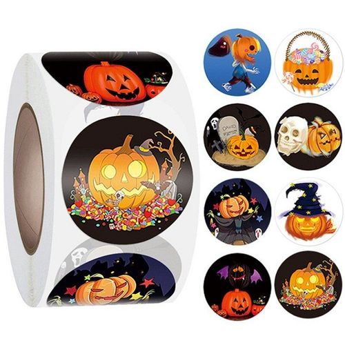 Autocollants Halloween Vacances 38mm, 100/500 Pièces, Étiquette Tendance Citrouille Noir Or, Cadeau De Fête, Étiquette De Scellage, Cuisson, Décorations De Gâteaux