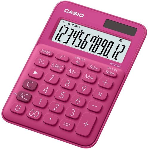 Calculatrice de bureau Casio MS-20UC - 12 chiffres - rouge - alimentation batterie et solaire
