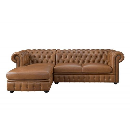 Canapé D'angle Gauche Chesterfield Brenton 100% Cuir De Buffle - Caramel Vintage