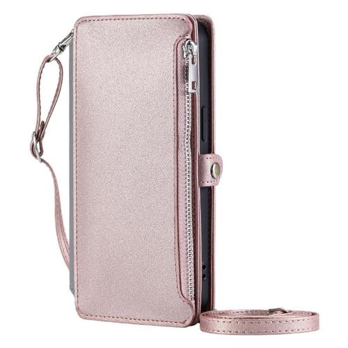 Crossbody Étui Pour Lg G6 Fente Pour Les Factures À Fermeture Éclair Étui Portefeuille 9 Emplacements Pour Cartes Blocage Rfid Longue Lanière - Couleur Rose