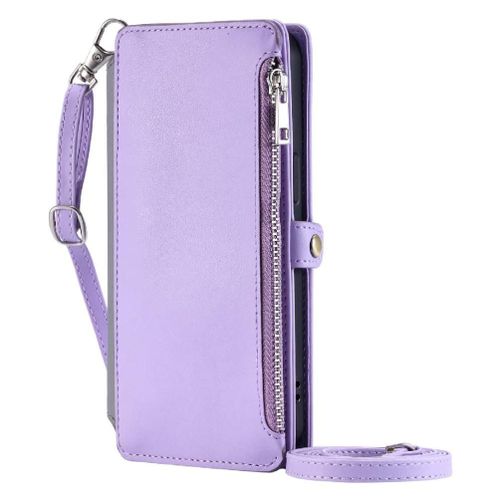 Crossbody Étui Pour Lg G6 Fente Pour Les Factures À Fermeture Éclair Étui Portefeuille 9 Emplacements Pour Cartes Blocage Rfid Longue Lanière - Violet