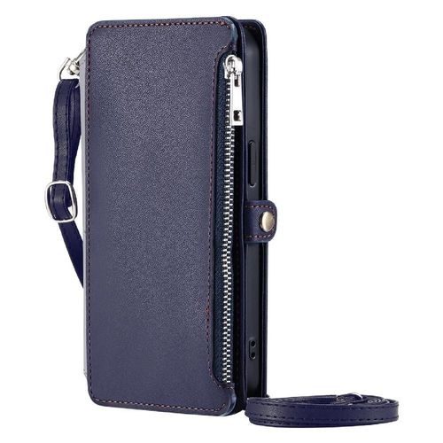Crossbody Étui Pour Lg G6 Fente Pour Les Factures À Fermeture Éclair Étui Portefeuille 9 Emplacements Pour Cartes Blocage Rfid Longue Lanière - Bleu