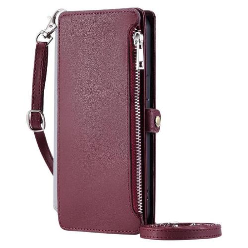 Crossbody Étui Pour Lg G6 Fente Pour Les Factures À Fermeture Éclair Étui Portefeuille 9 Emplacements Pour Cartes Blocage Rfid Longue Lanière - Rouge