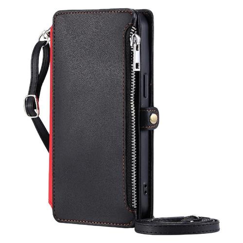 Crossbody Étui Pour Lg G6 Fente Pour Les Factures À Fermeture Éclair Étui Portefeuille 9 Emplacements Pour Cartes Blocage Rfid Longue Lanière - Noir