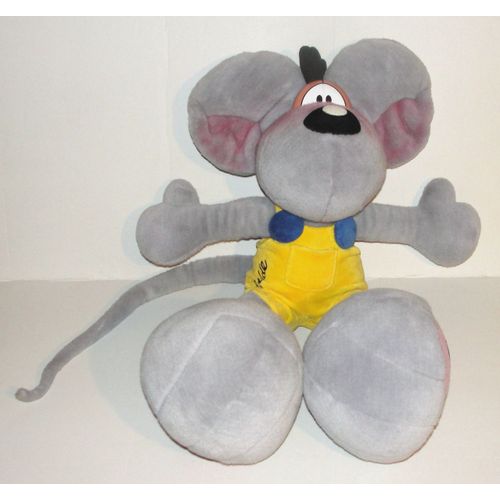Peluche Diddl Gris Habit Jaune Model Geant - Doudou Souris Diddl Depesche Vintage 70 Cm