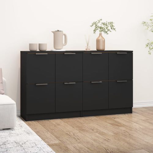 Vidaxl Buffets 2 Pcs Noir 60x30x70 Cm Bois D'ingénierie