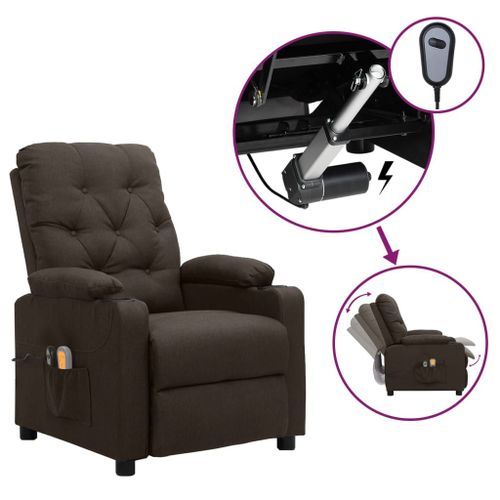 Vidaxl Fauteuil De Massage Inclinable Électrique Marron Foncé Tissu