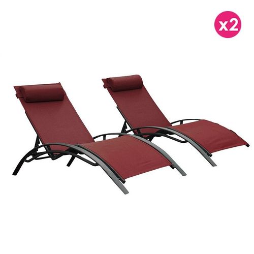 Lot De 2 Chaises Longues Extérieur Monaco Rouge Bourgogne
