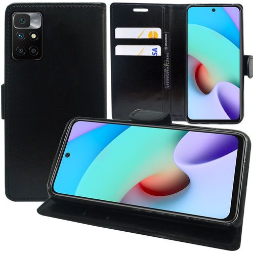 Etui Portefeuille Pour Xiaomi Redmi 10 Prime 2022 6.5" Support Video Cuir Pu - Noir