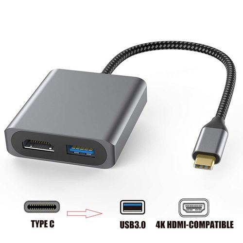 Adaptateur de câble d'affichage de moniteur de télévision d'ordinateur portable 4k UHD, convertisseur Audio-vidéo HUB USB 3.0 de Type c à HDMI
