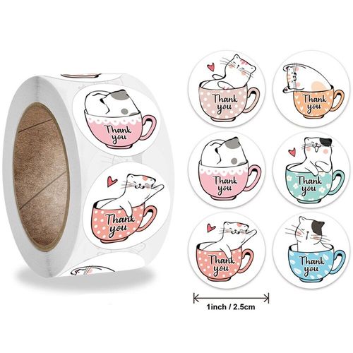 Autocollants Chat De Remerciement Pour Enfants, Étiquettes De Récompense, Jouets, 6 Beaux Designs, 1 Pouce, 100 À 500 Pièces