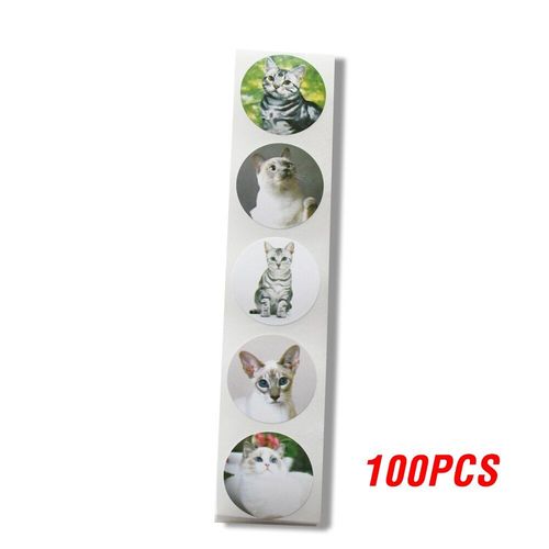 Étiquettes Autocollantes Animaux Créatifs, Chat, Étiquette De Récompense, 1 Pouce, 100 À 500 Pièces, Papeterie Souriante Pour Enseignant Et Enfants,