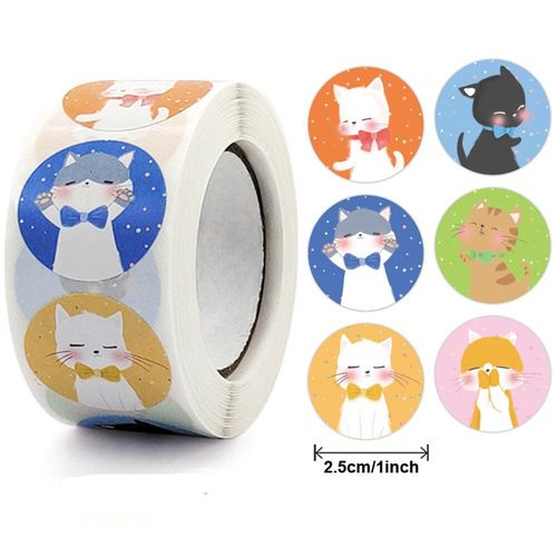 Autocollant De Récompense En Forme De Chat Pour Enfants, 1 Pouce, 100 À 500 Pièces, Étiquette Décorative Pour Cadeau, Papeterie Pour Enseignant Et Encourage Les Étudiants