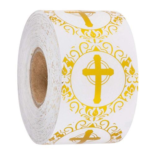 1 Pouce Doré Rond Croix Autocollant Religieux Chrétien Prière Autocollant Enveloppe Sceau Étiquette 500 / Roll