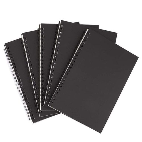 Cahier À Spirale Noir A5, Carnet De Croquis Vierge, Paquet De Journaux Non Règles, Papier Épais, 50 Feuilles, 100 Pages Non Doublées, 5 Pièces