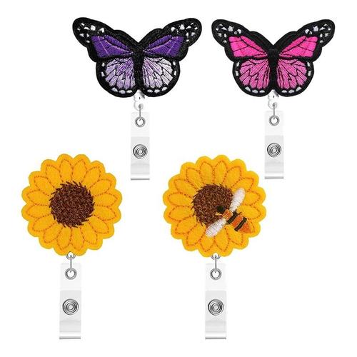 Porte-Badge Rétractable En Feutre De Tournesol, 4 Pièces, Porte-Badge En Forme De Papillon Pour Infirmières, Mignon, Porte-Badge