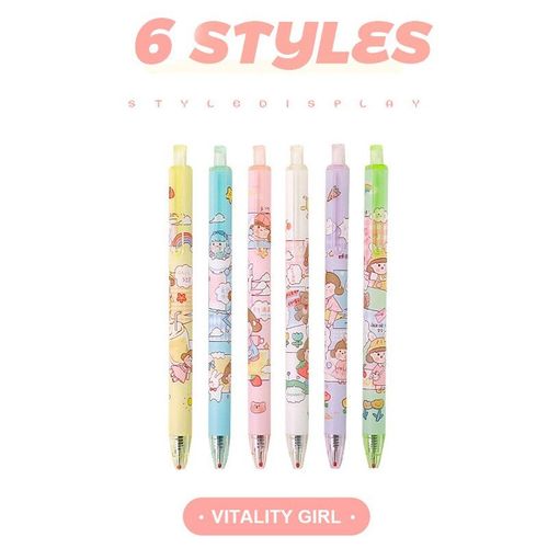 Stylo À Bille De Grande Capacité, 6 Pièces, Dessin Animé, Fille Mignonne Et Ours Vigoureux, Fournitures Créatives Pour École Et Bureau