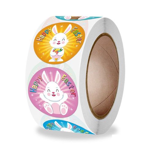 Autocollants Joyeux Pâques 25mm, Étiquette Autocollante, Dessin Animé Lapin Mignon Animal, Pour Fête De Pâques, Cadeaux Pour Enfants, Étiquettes De Décoration Pour Boîte De Sac