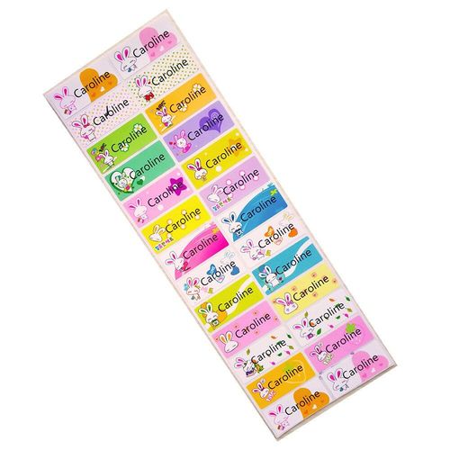 3 Taille Mignon Lapin Nom Personnalisé Autocollants Filles De Bande Dessinée Imperméable Étiquettes Personnelles Pour Autocollant De Papeterie De Garderie