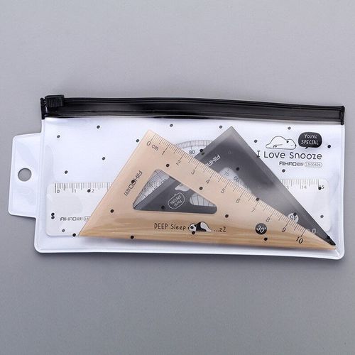 Ensemble De Papeterie En Plastique, 4 Pièces/Sac, Kawaii, Ours Couché, Règle Triangulaire Droite, Rapporteur, Ensemble De Fournitures Pour La Papeterie D'examen Artistique Scolaire