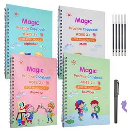 Generic 4 Cahiers d'enfants exercices et apprentissage Magique Réutilisable  + Stylo avec Recharge ( 4 Livres )