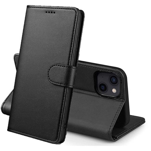 Coque Pour Iphone 14 - Portefeuille Noir Rabat Clapet Aimante Rangement Cartes [Phonillico]
